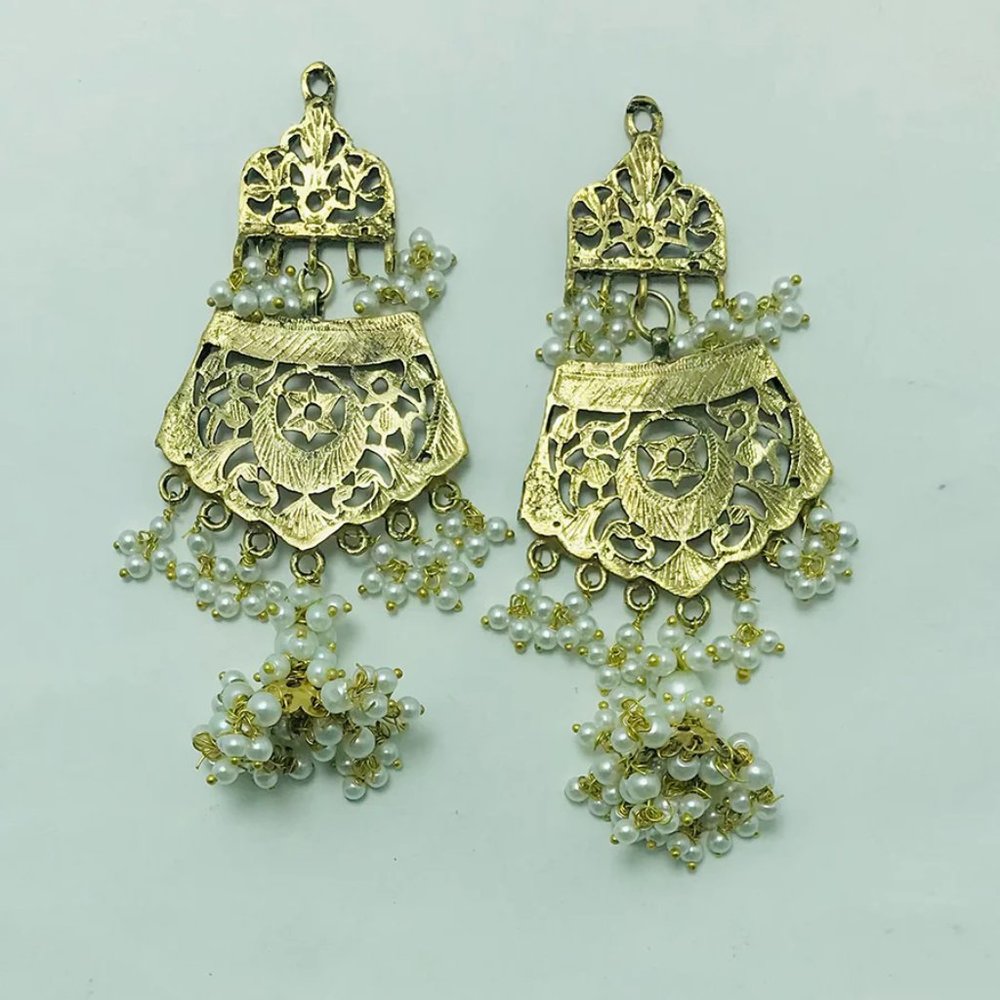 Golden Indian Dangle Earrings: Statement Earrings With Pearls